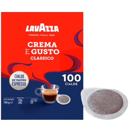 100 Cialde Lavazza Crema e Gusto Classico Caffè in Carta per Macchine Espresso con Note di Legno e Tabacco Arabica e Robusta