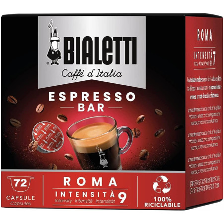 72 Capsule Bialetti Caffè d'Italia Box Roma Intensità 9 Compatibili con Macchine Bialetti sistema chiuso 100% Alluminio