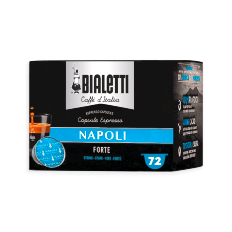 72 Capsule Bialetti Caffè d'Italia Box Napoli Intensità 10 Compatibili con Macchine Bialetti sistema chiuso 100% Alluminio