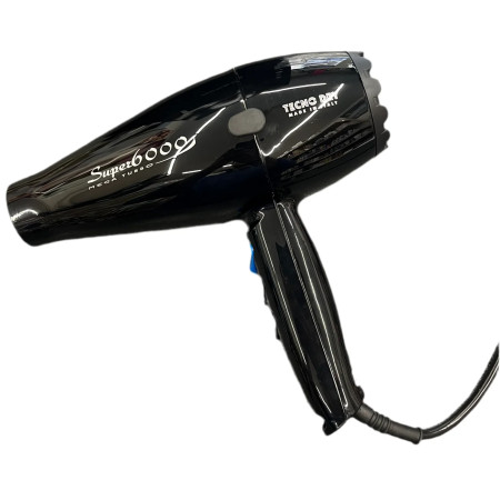 Tecno Dry Asciugacapelli Professionale Super 6000 da 2000W Nero Made in Italy
